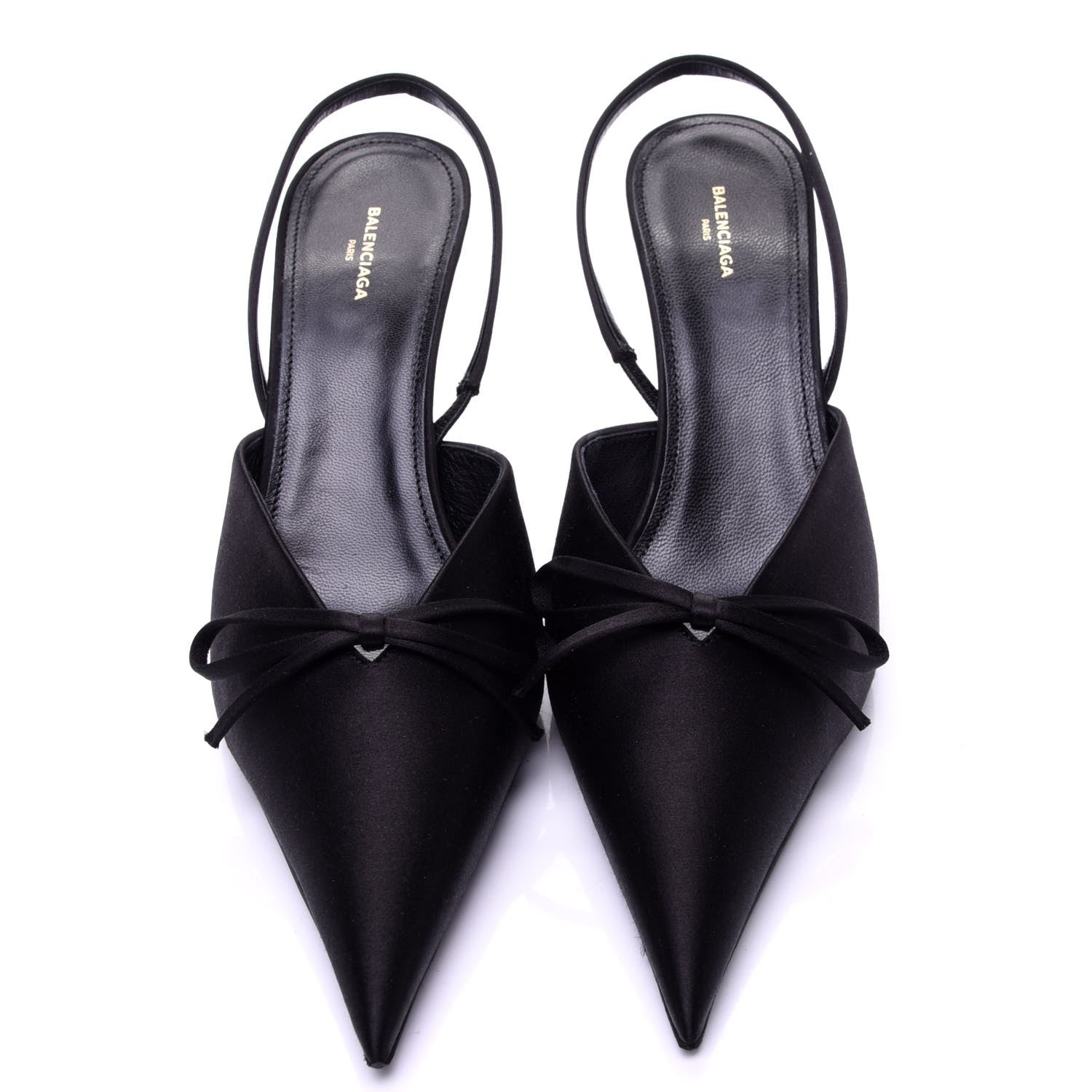 Balenciaga Satin Pointed Toe Knife Slingback Mules 39 Black 8 of 11