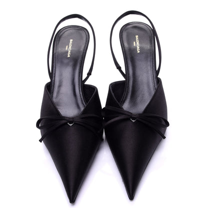 Balenciaga Satin Pointed Toe Knife Slingback Mules 39 Black 8 of 11
