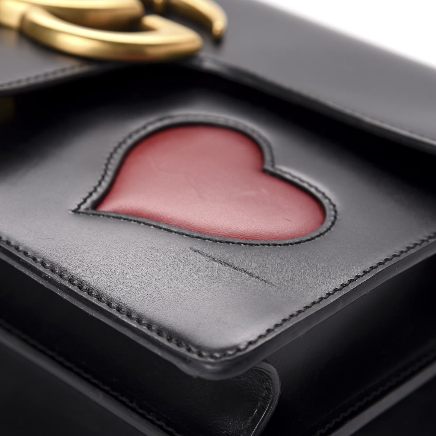Knight Calfskin Malaga Kid Heart Medium GG Marmont Chain Handle Bag Black Hibiscus Red Multicolor