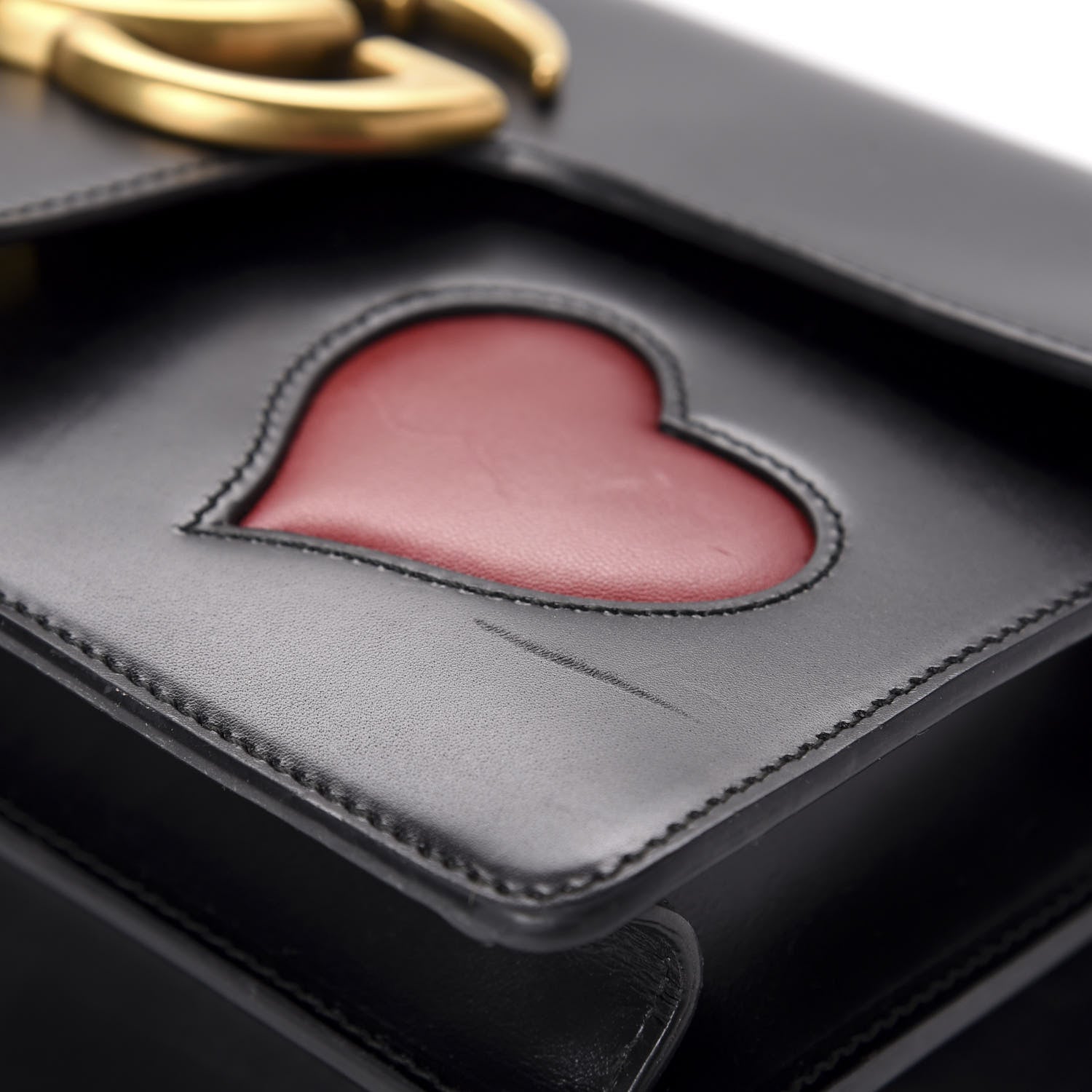 Gucci Knight Calfskin Malaga Kid Heart Medium GG Marmont Chain Handle Bag Black Hibiscus Red Multicolor 15 of 16