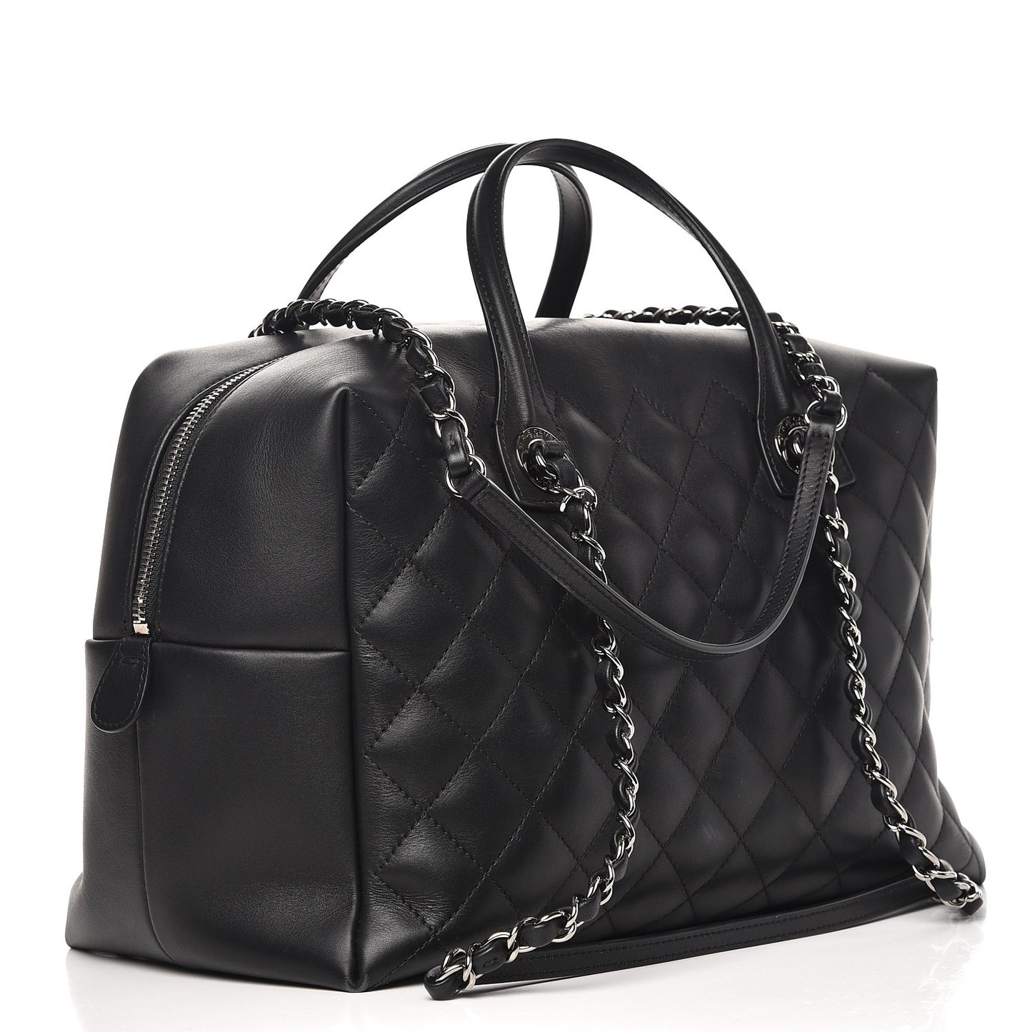 Calfskin Quilted Feather Weight Bowling Bag Black