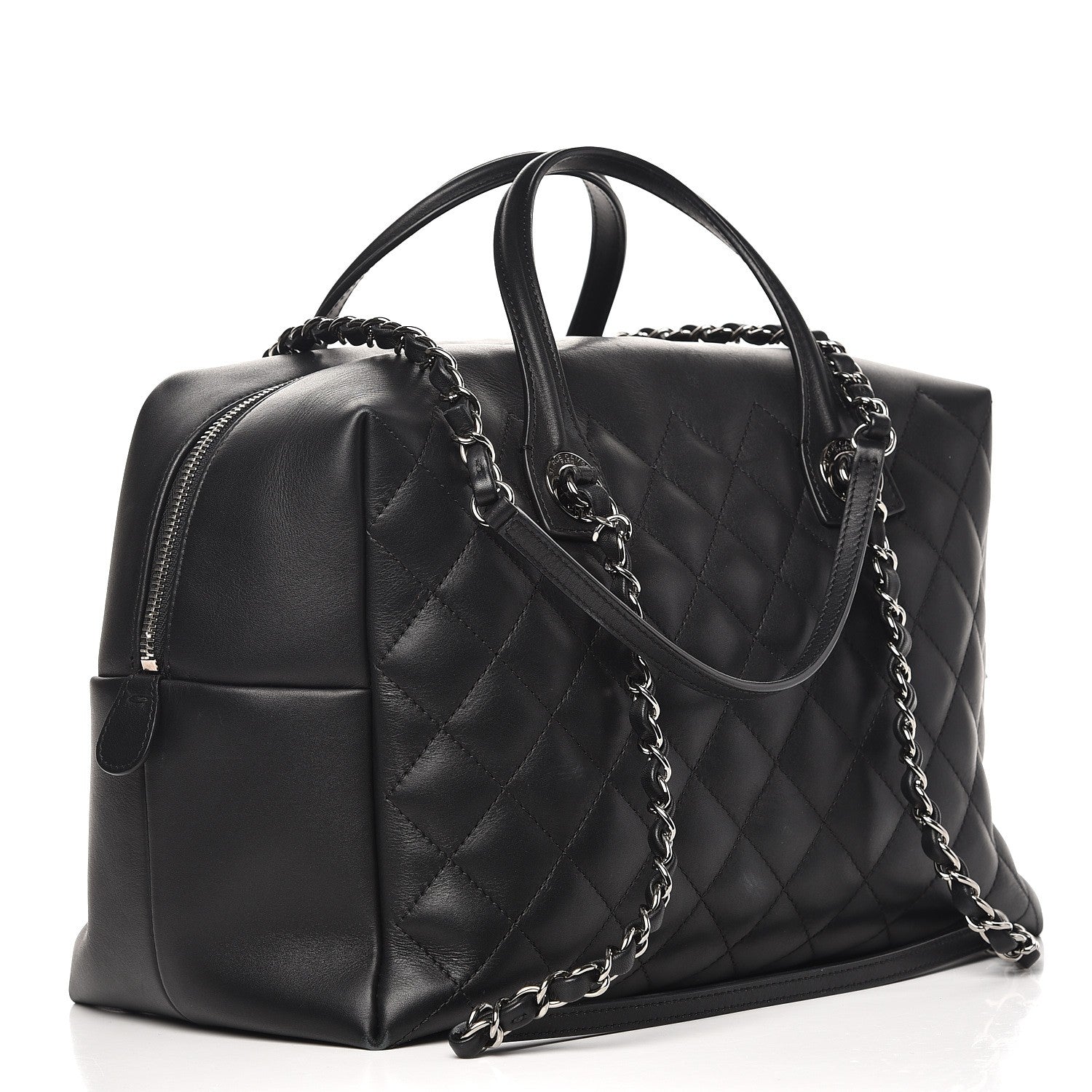 Chanel Calfskin Quilted Feather Weight Bowling Bag Black 4 of 15
