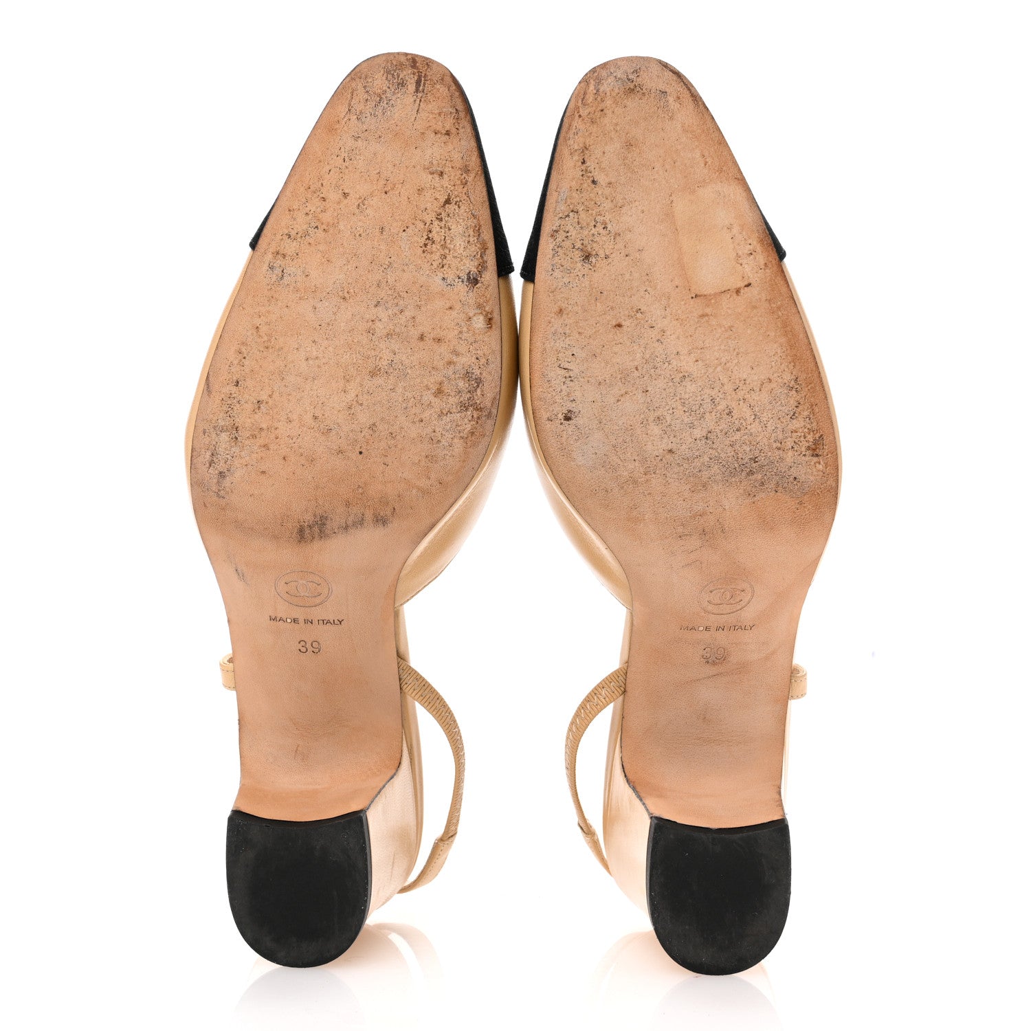 Chanel Goatskin Grosgrain Cap Toe CC Slingback Pumps 39 Beige Black 5 of 9