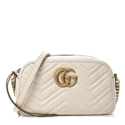 Gucci Calfskin Matelasse Small GG Marmont Chain Shoulder Bag White 1 of 13
