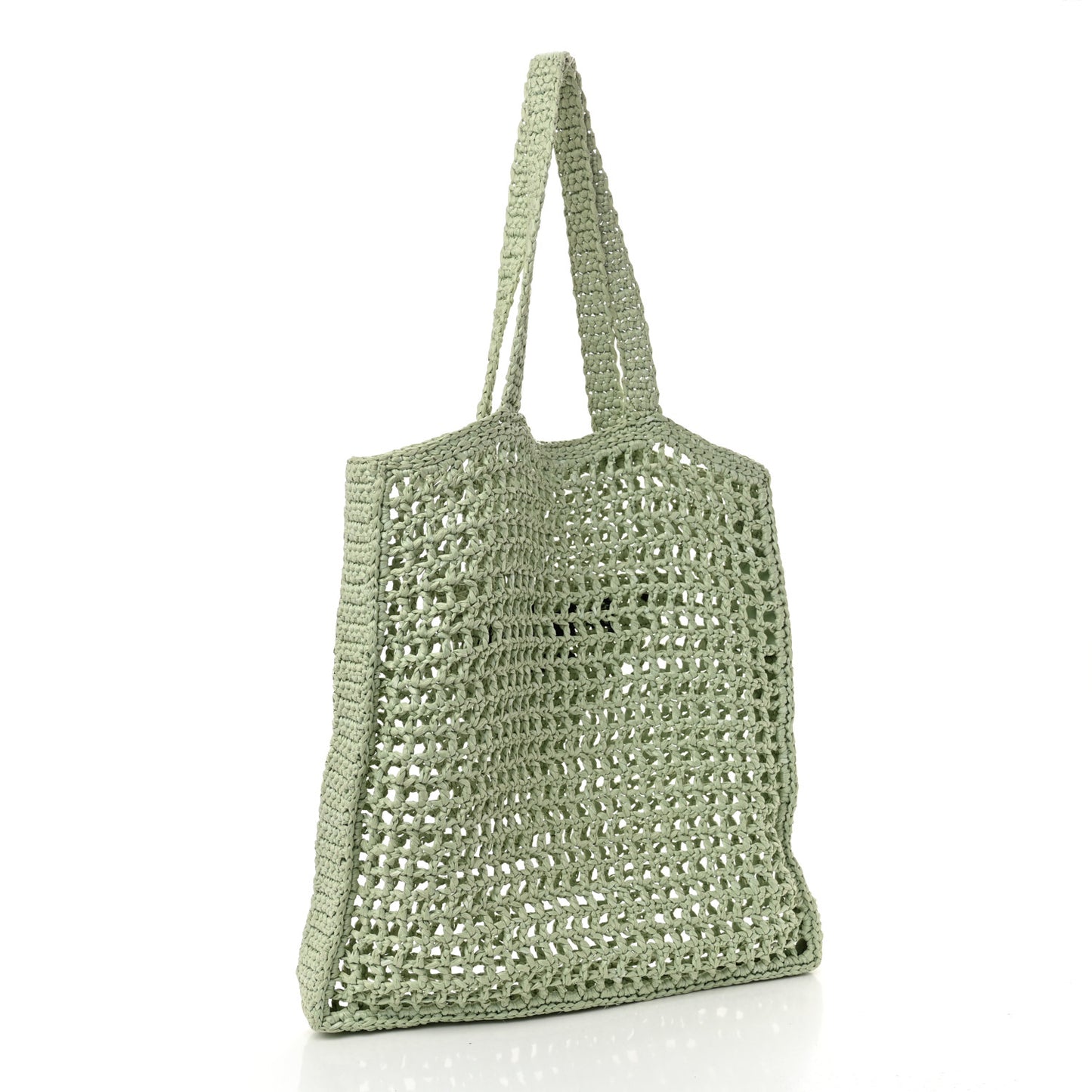 Yarn Raffia Effect Crochet Logo Embroidered Tote Bag Acqua