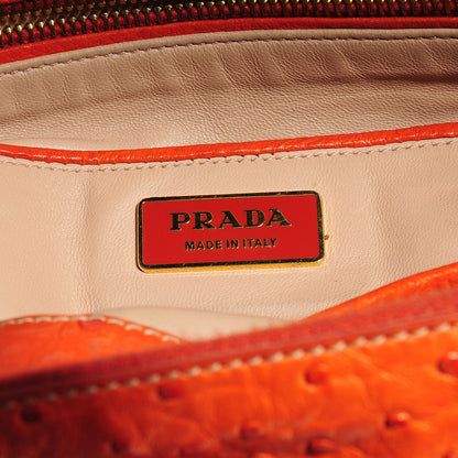 Prada Ostrich Double Zip Tote Papaya 6 of 9