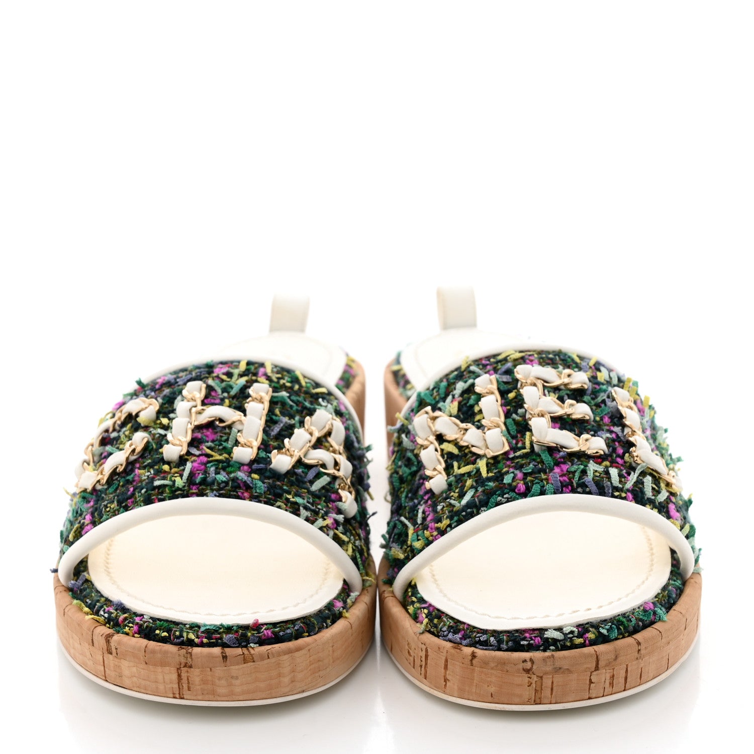 Chanel Tweed Cork CC Chain Mule Sandal 37.5 Multicolor 2 of 9