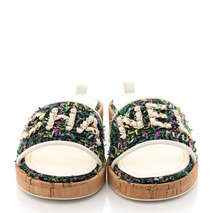 Chanel Tweed Cork CC Chain Mule Sandal 37.5 Multicolor 2 of 9