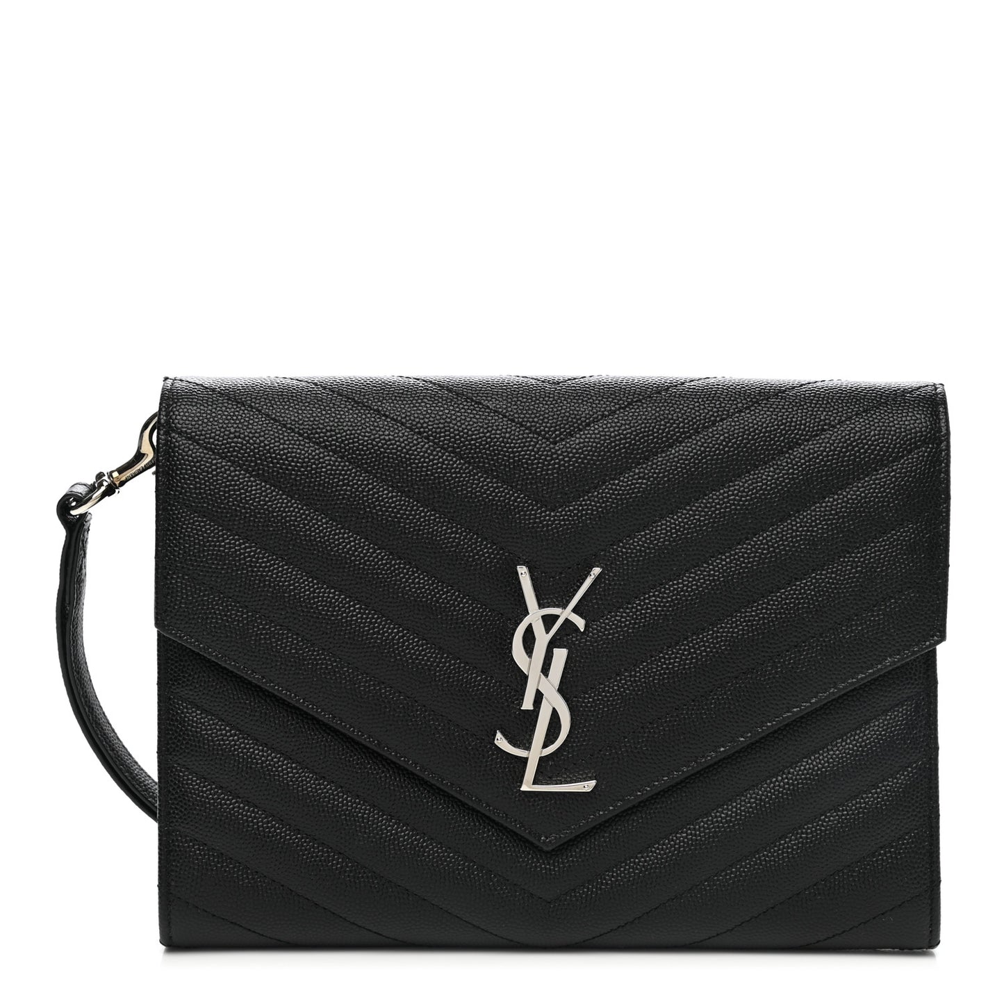 Grain De Poudre Matelasse Chevron Monogram Envelope Clutch Black
