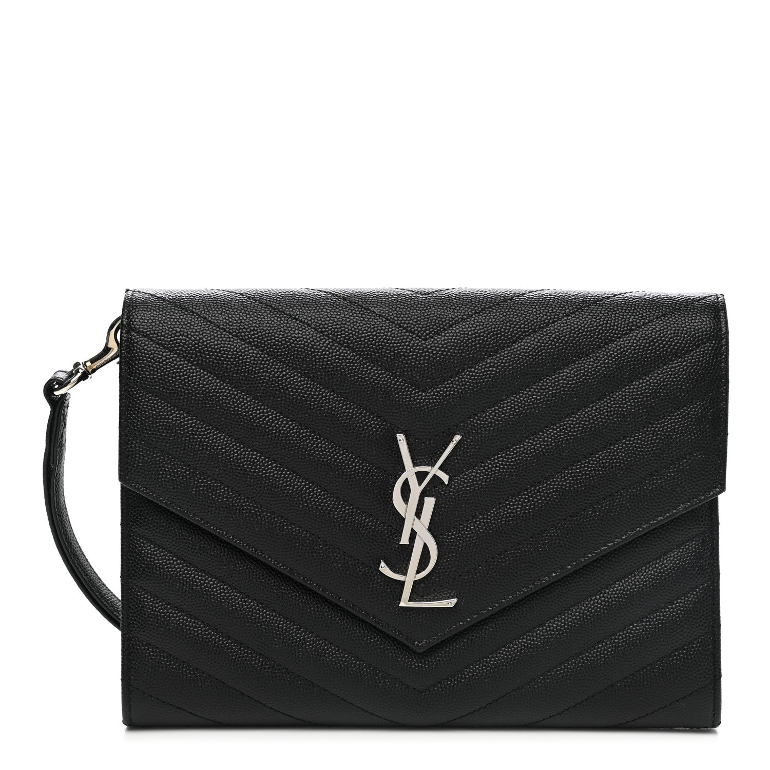 Saint Laurent Grain De Poudre Matelasse Chevron Monogram Envelope Clutch Black 1 of 10