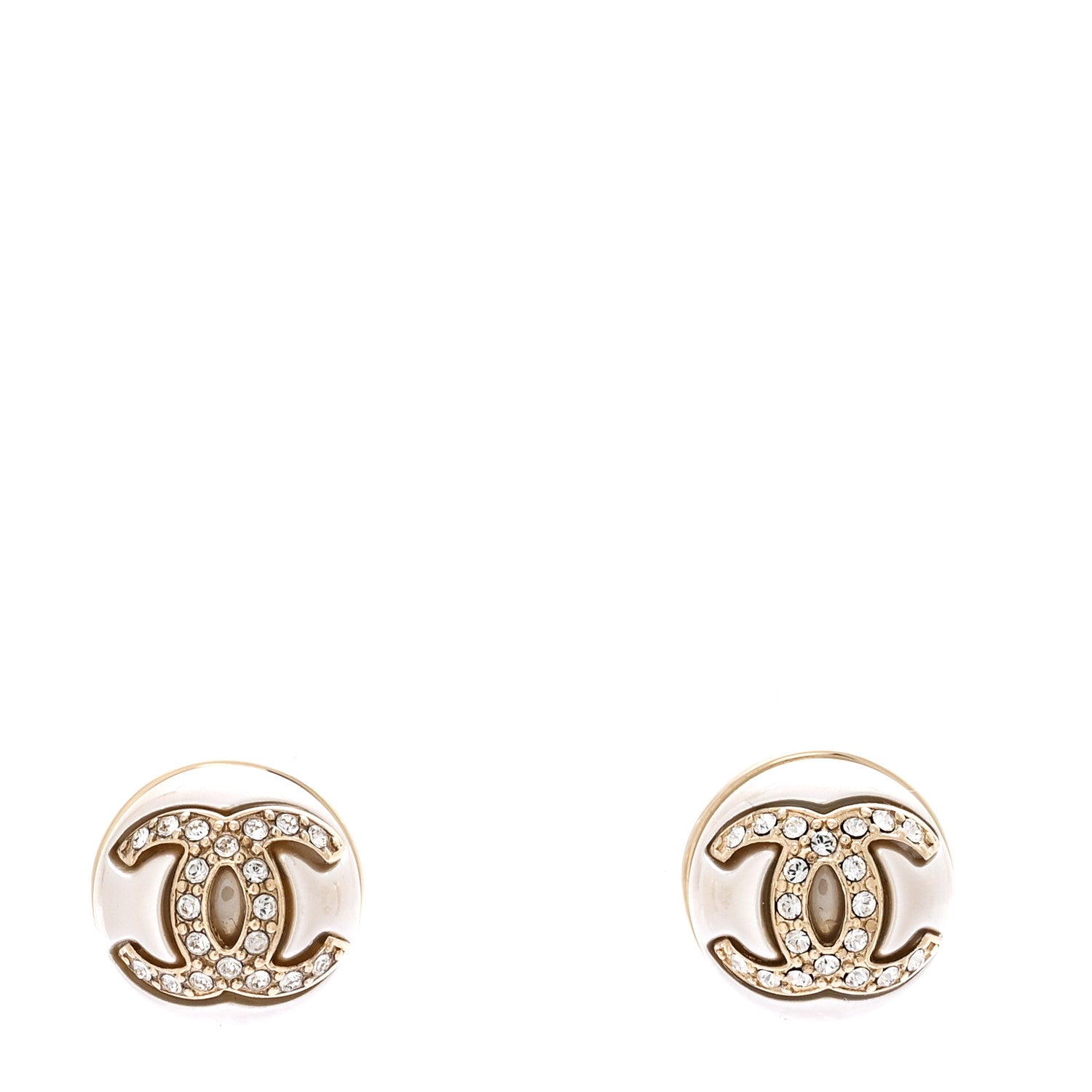 Chanel Pearl Crystal Metal CC Round Earrings Gold 1 of 5
