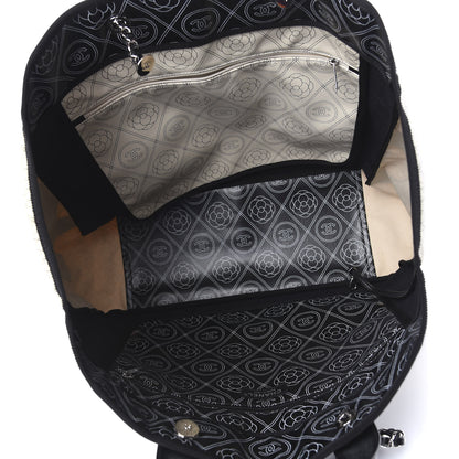 Chanel Coated Canvas Camellia Large Shopping Tote Black Beige 6 of 11