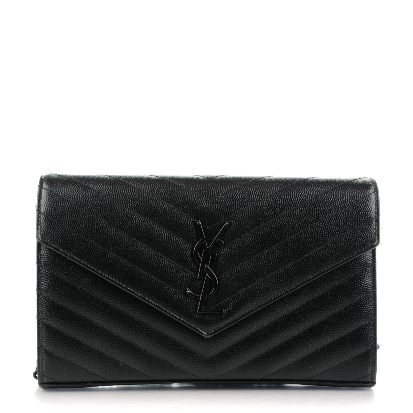 Grain De Poudre Matelasse Chevron Monogram Chain Wallet Black