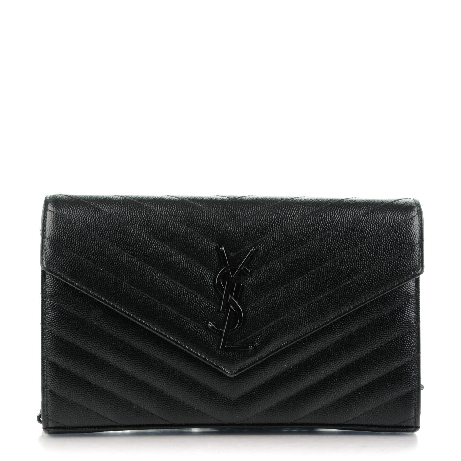 Saint Laurent Grain De Poudre Matelasse Chevron Monogram Chain Wallet Black 1 of 8