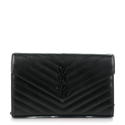 Saint Laurent Grain De Poudre Matelasse Chevron Monogram Chain Wallet Black 1 of 8