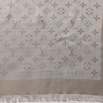 Louis Vuitton Silk Lurex Wool Monogram Shine Shawl Charcoal Greige 3 of 3