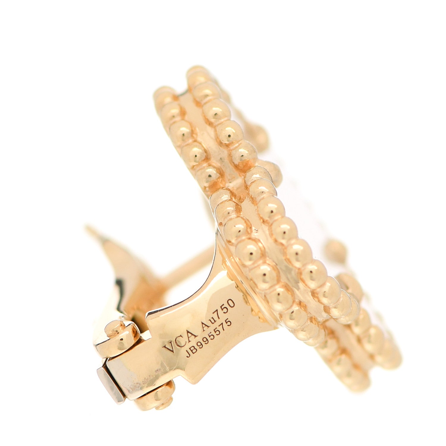 Van Cleef & Arpels 18K Yellow Gold Mother of Pearl Vintage Alhambra Earrings 4 of 6
