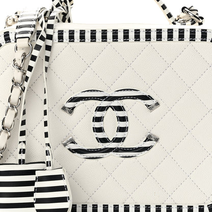 Chanel Caviar Quilted Striped Medium CC Filigree Vanity Case White Black 7 of 10