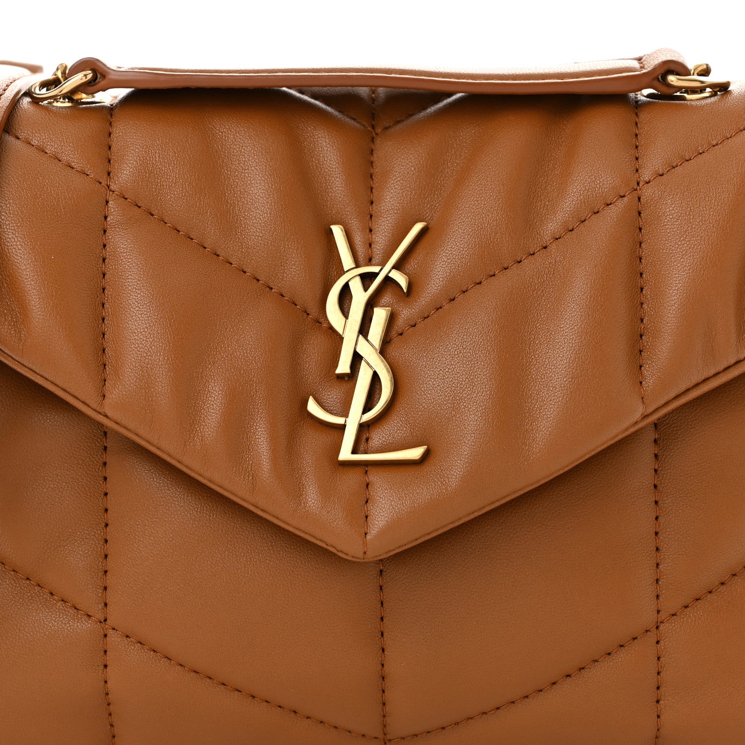 Saint Laurent Lambskin Quilted Toy Loulou Puffer Monogram Chain Satchel Dark Cork 8 of 10