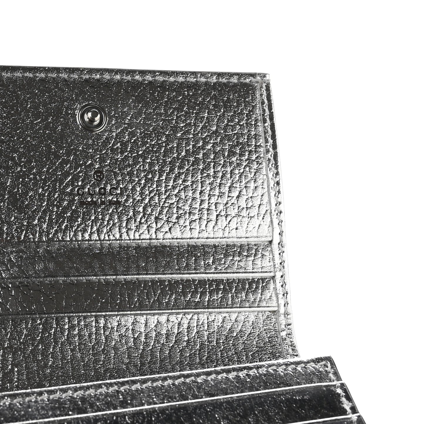 Metallic Calfskin GG Marmont Card Case Silver