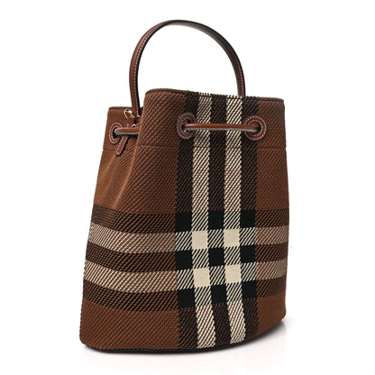 Burberry Knitted Check Calfskin TB Small Drawstring Bucket Bag Dark Birch Brown 2 of 10