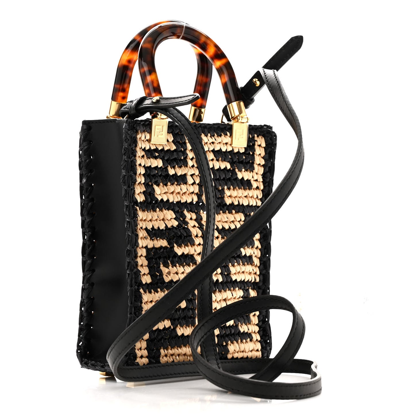 Raffia Plexiglass Crochet Mini Sunshine Shopper Tote Black