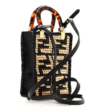 Fendi Raffia Plexiglass Crochet Mini Sunshine Shopper Tote Black 3 of 13