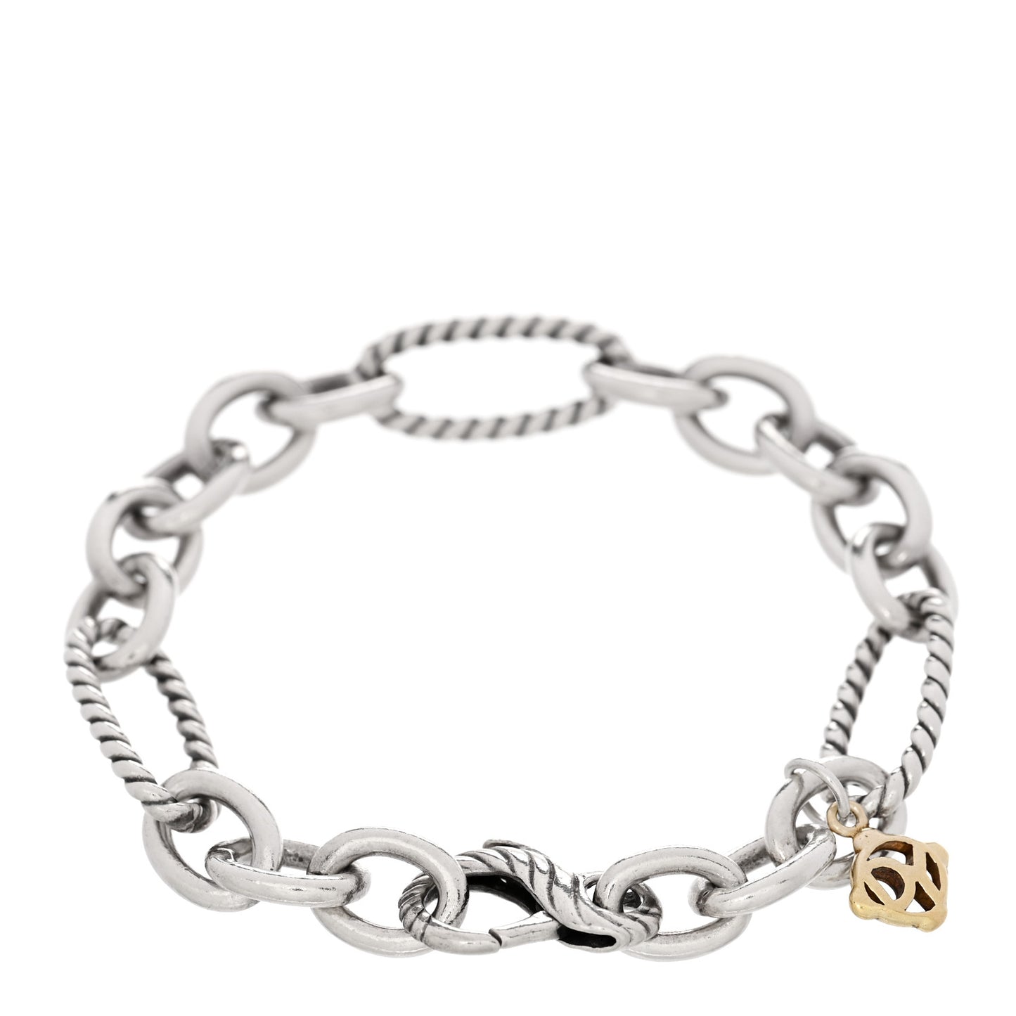 Sterling Silver 18K Yellow Gold Elongated Link Chain Bracelet