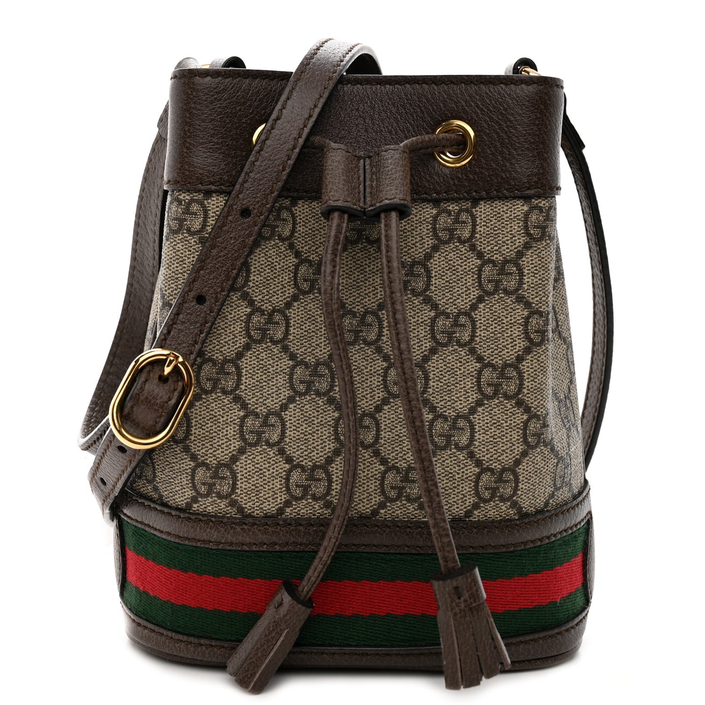GG Supreme Monogram Web Small Ophidia Bucket Bag Brown