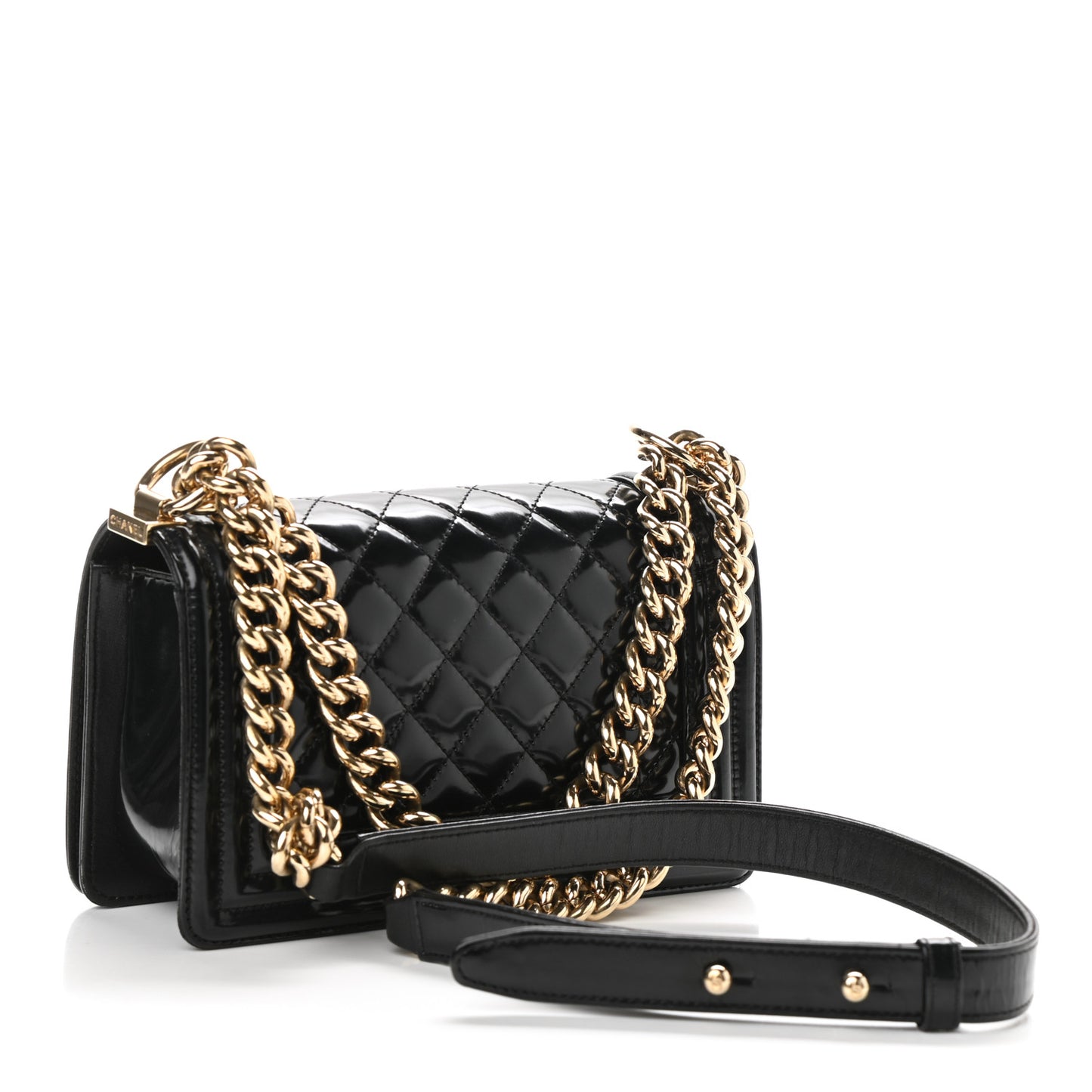 Iridescent Glazed Calfskin Quilted Small Boy Flap Black