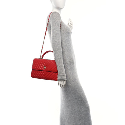Chanel Lambskin Chevron Quilted Medium Trendy CC Dual Handle Flap Bag Red 2 of 11