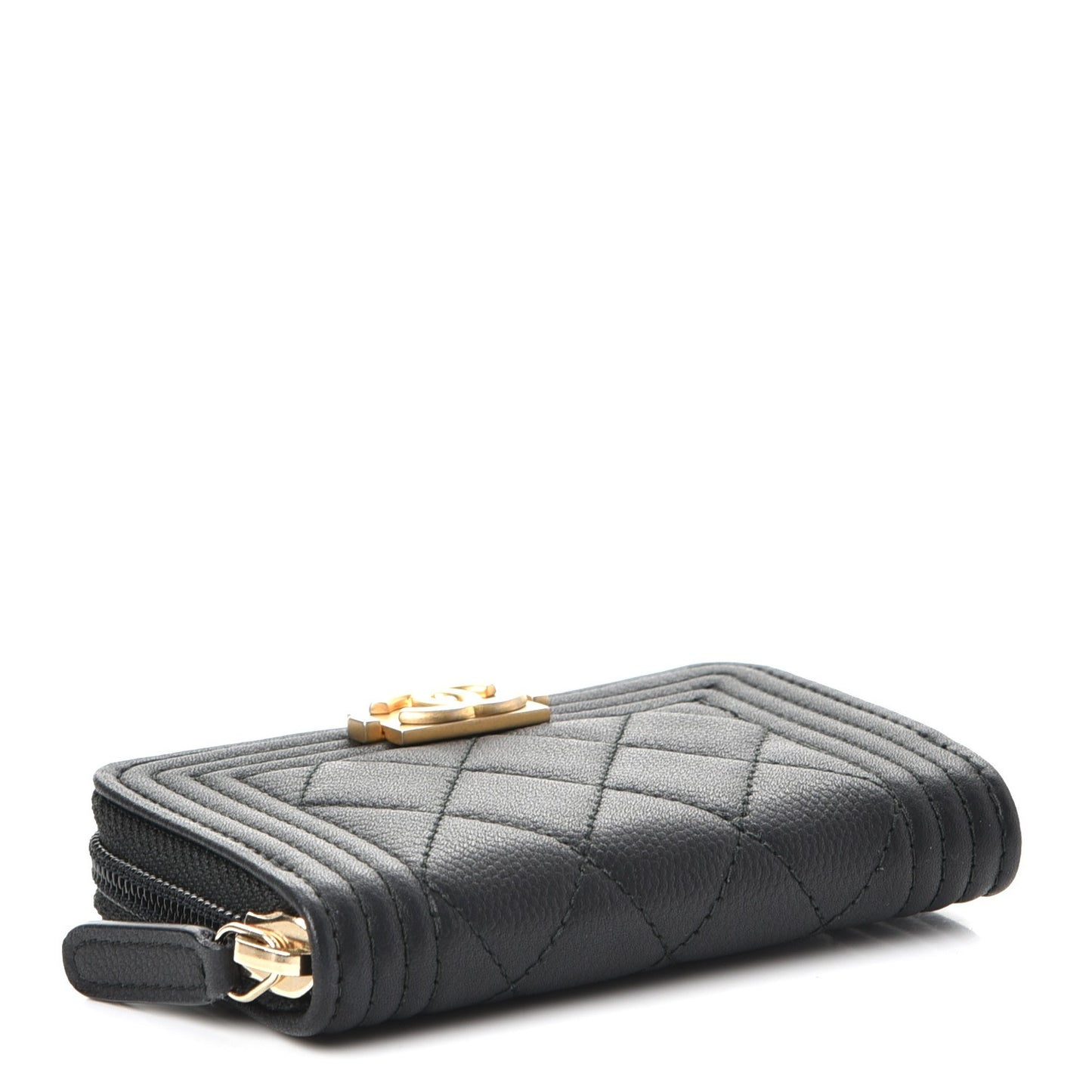 Caviar Quilted Boy Zip Around Coin Purse Wallet Black