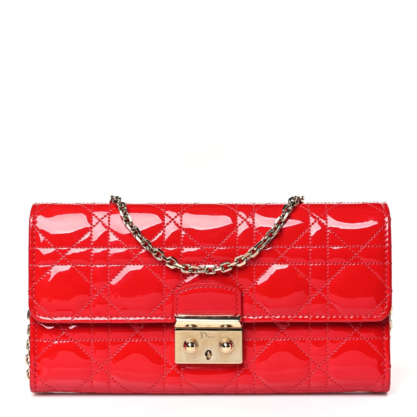 Patent Cannage Miss Dior Chain Wallet Red