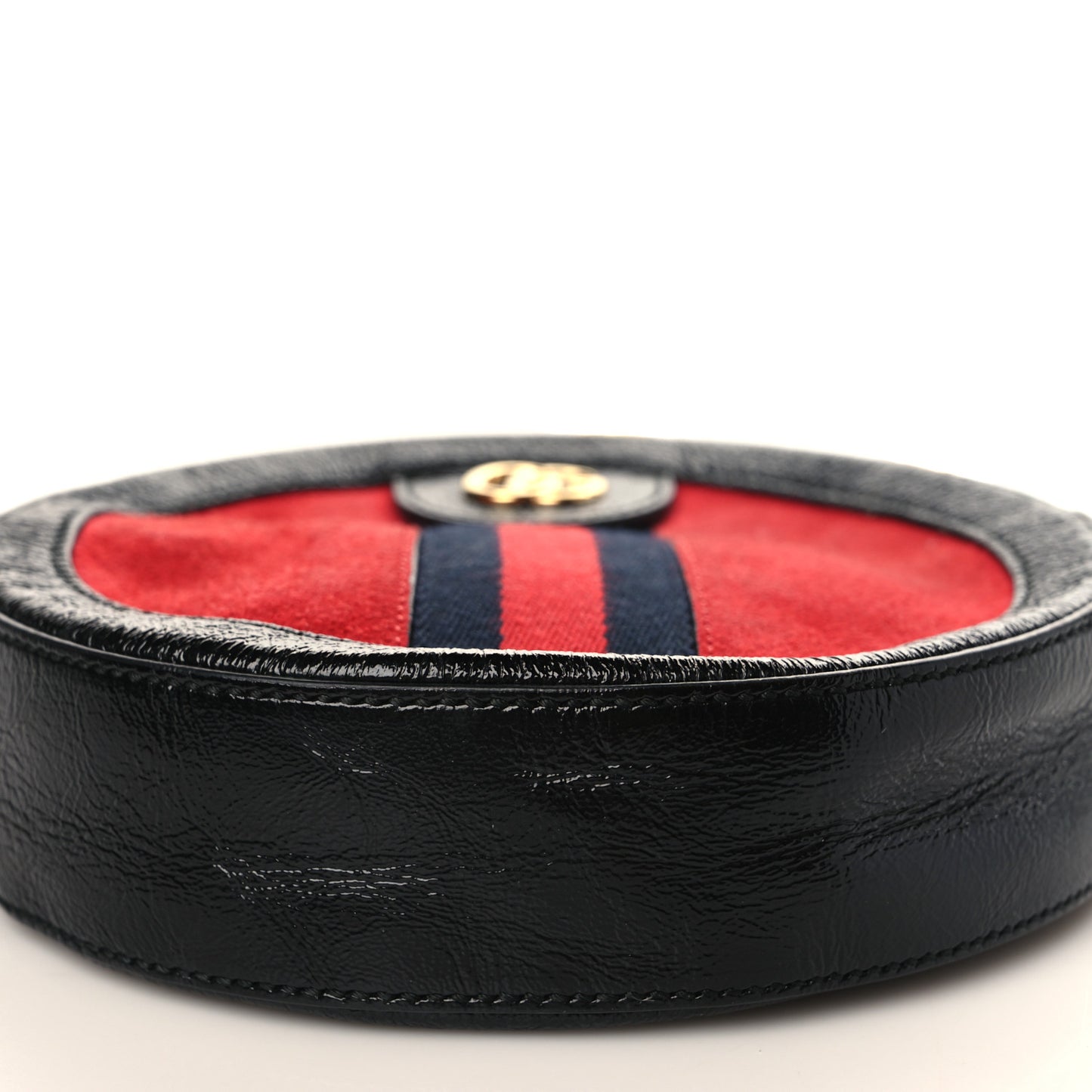 Suede Patent Web Mini Ophidia Round Shoulder Bag Hibiscus Red Black