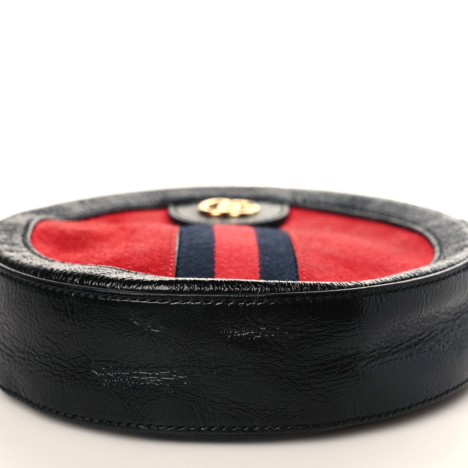 Gucci Suede Patent Web Mini Ophidia Round Shoulder Bag Hibiscus Red Black 8 of 9