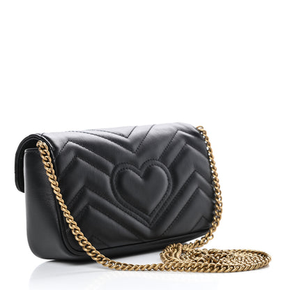 Gucci Calfskin Matelasse Super Mini GG Marmont Shoulder Bag Black 3 of 11