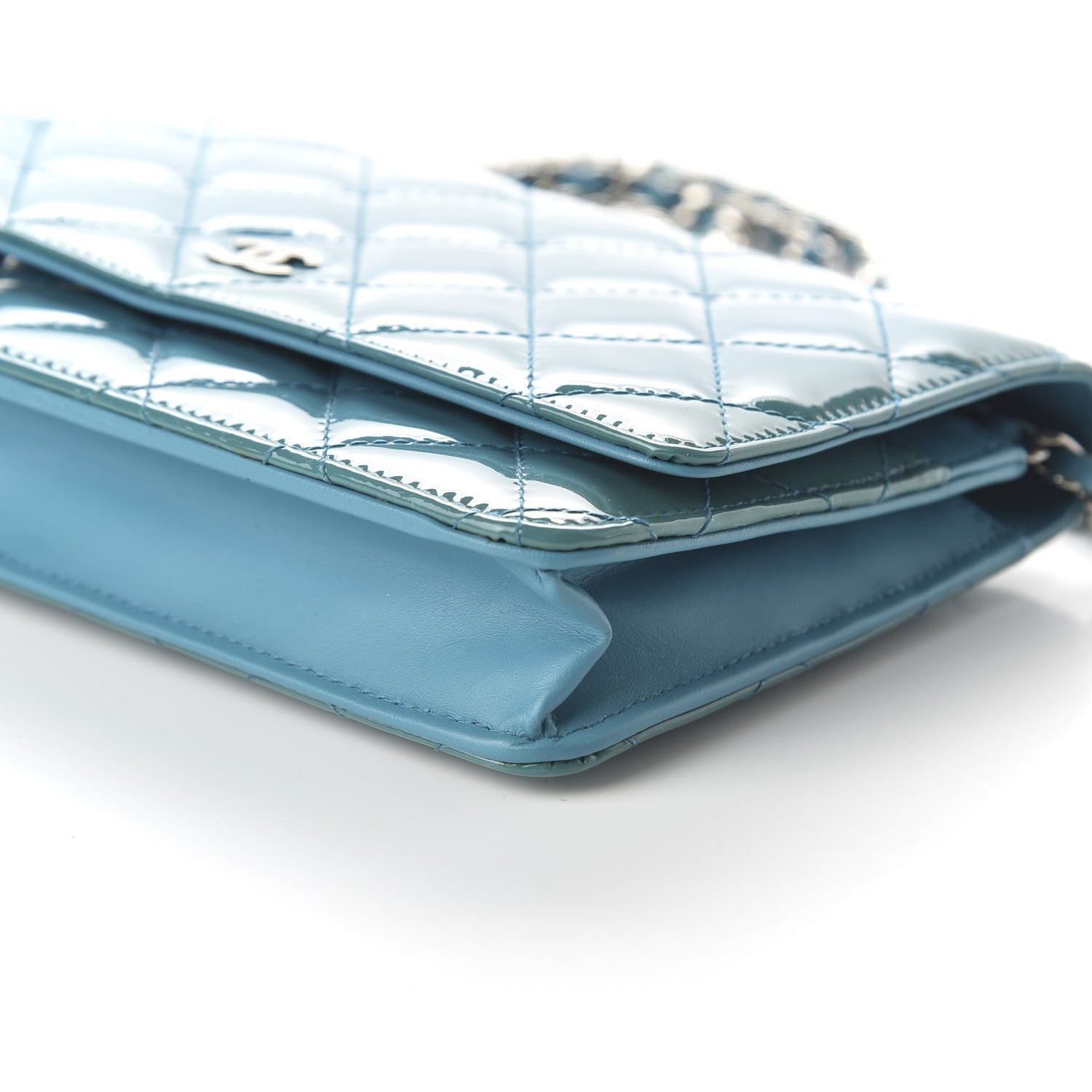 Chanel Patent Quilted Wallet On Chain WOC Blue 7 of 13