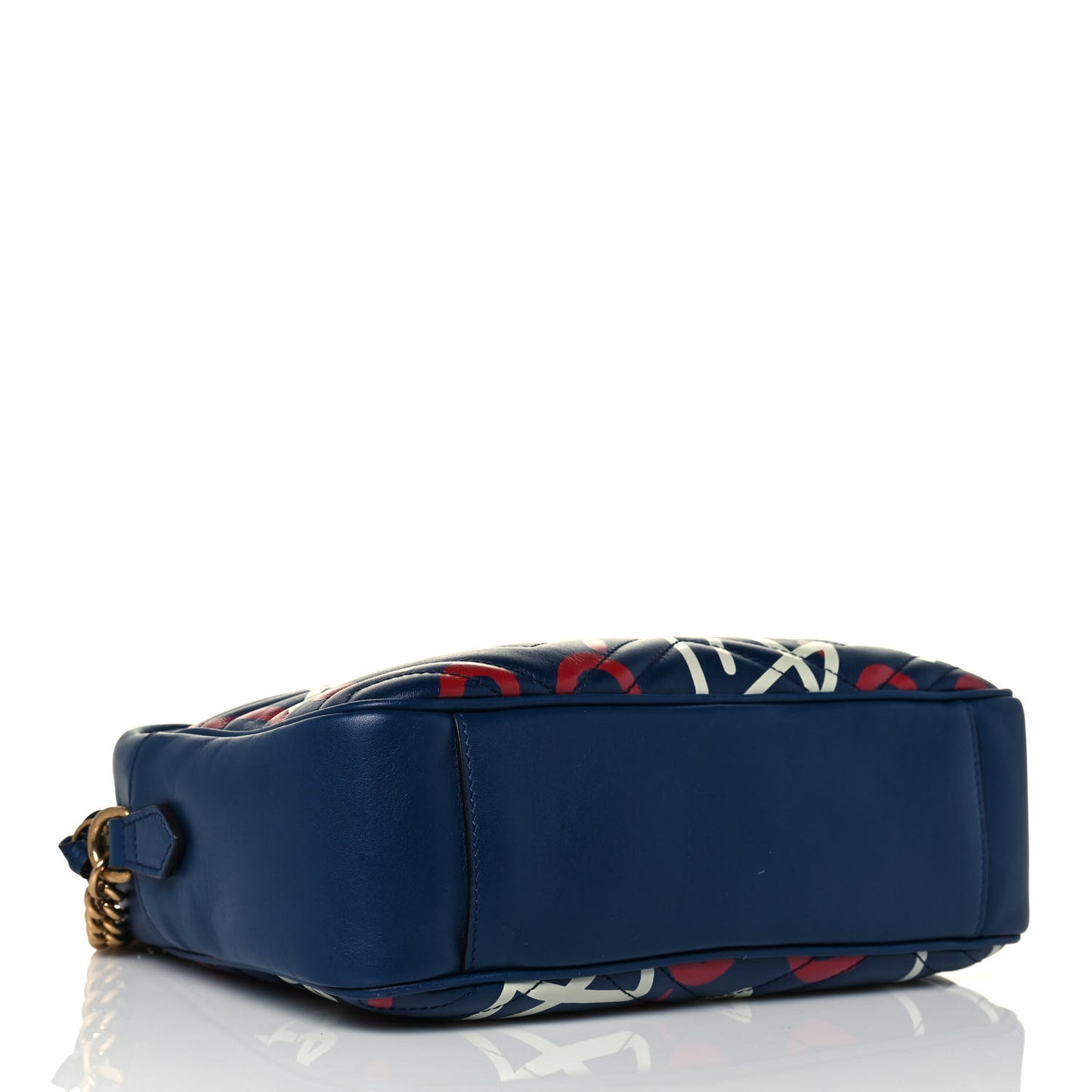 Calfskin Matelasse GucciGhost Medium GG Marmont Chain Shoulder Bag Blue Agata Hibiscus Red