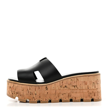 Hermes Calfskin Cork Eze 30 Sandals 37 Black 1 of 10