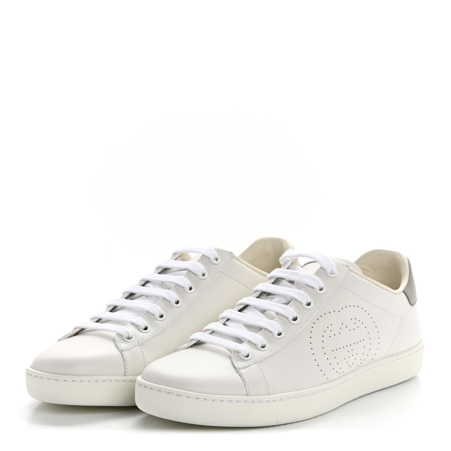 Calfskin Interlocking G Perforated Womens Ace Sneakers 38.5 White Grey Sky