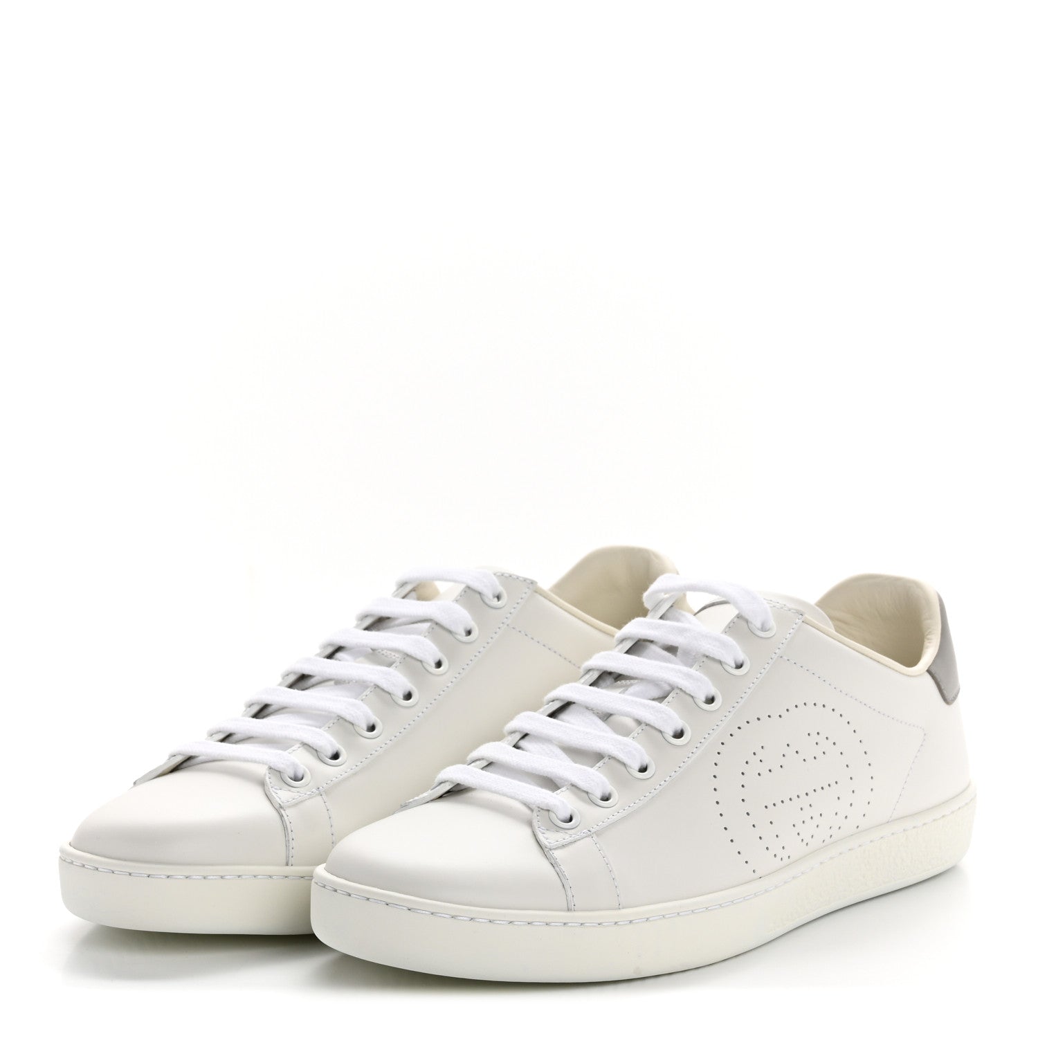 Gucci Calfskin Interlocking G Perforated Womens Ace Sneakers 38.5 White Grey Sky 7 of 20