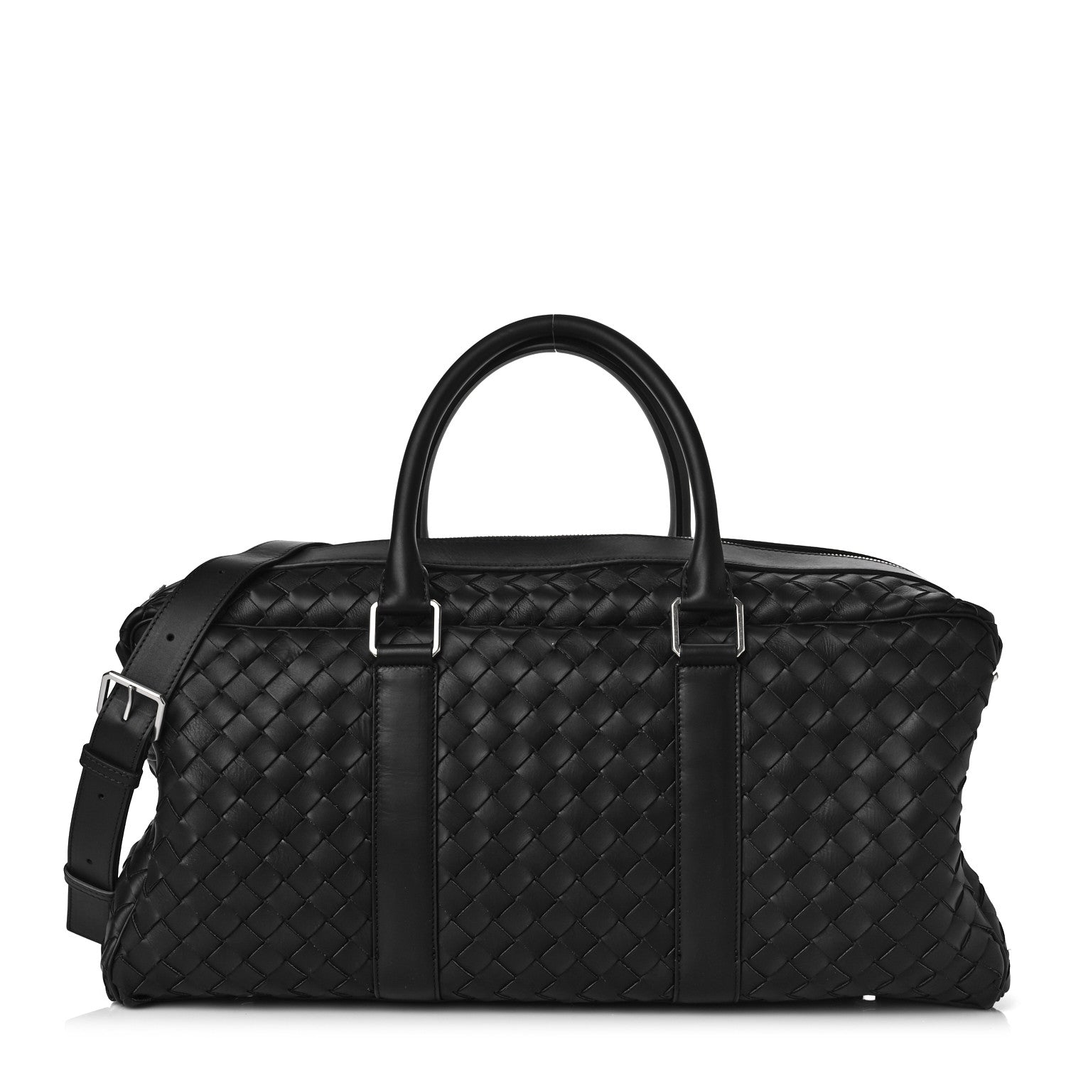 image of black BOTTEGA VENETA Nappa Intrecciato Medium Duffle Bag by FASHIONPHILE