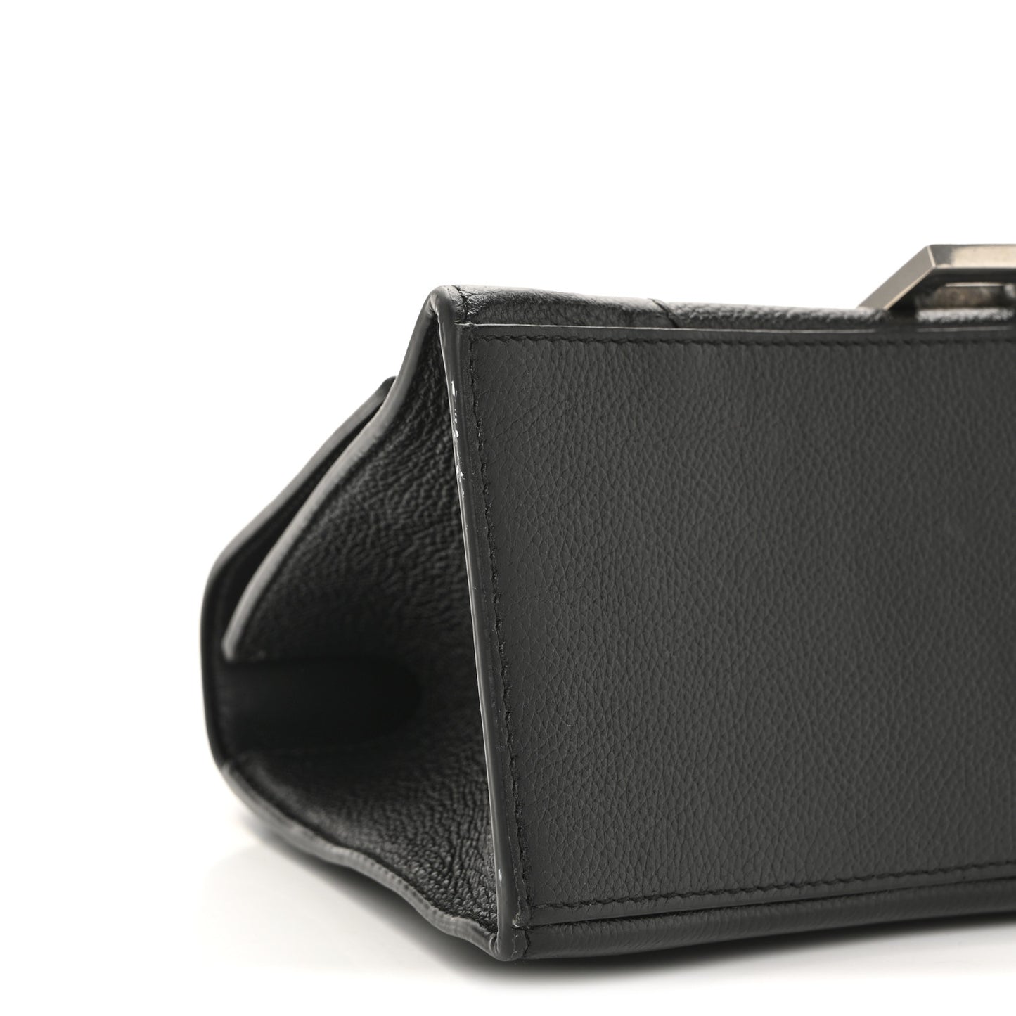 Grained Calfskin Small Hourglass Top Handle Bag Black