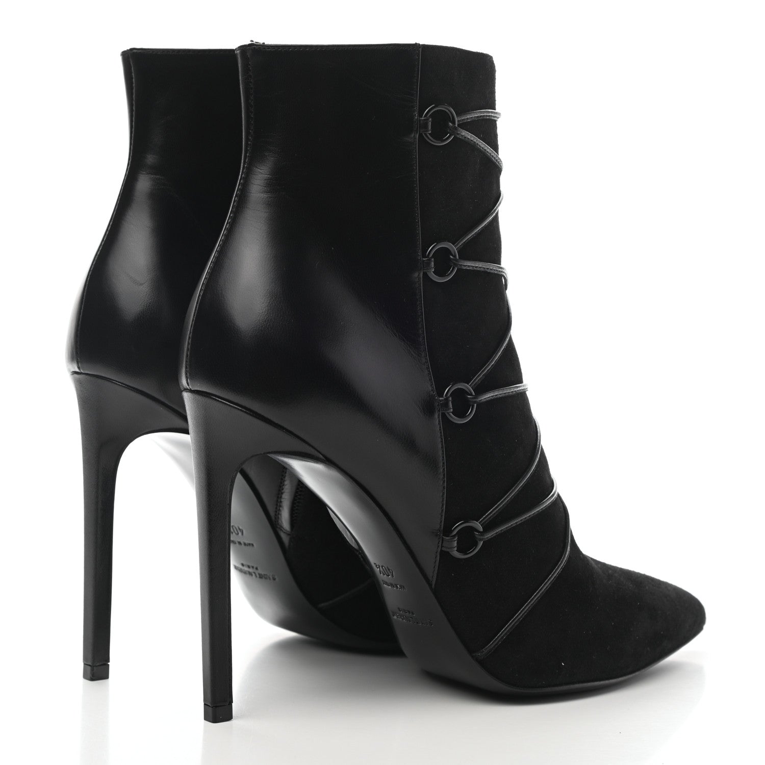Saint Laurent Calfskin Velvet Lace Up Ankle Boots 40.5 Black 4 of 9