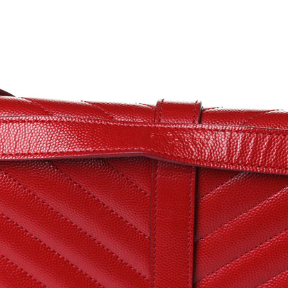 Saint Laurent Grain De Poudre Matelasse Chevron Large Monogram Satchel Lipstick Red 16 of 17
