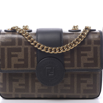 Fendi Glazed Fabric Vitello Century FF 1974 Stamp Patch Mini Double F Crossbody Bag Mogano Panna Black 9 of 9