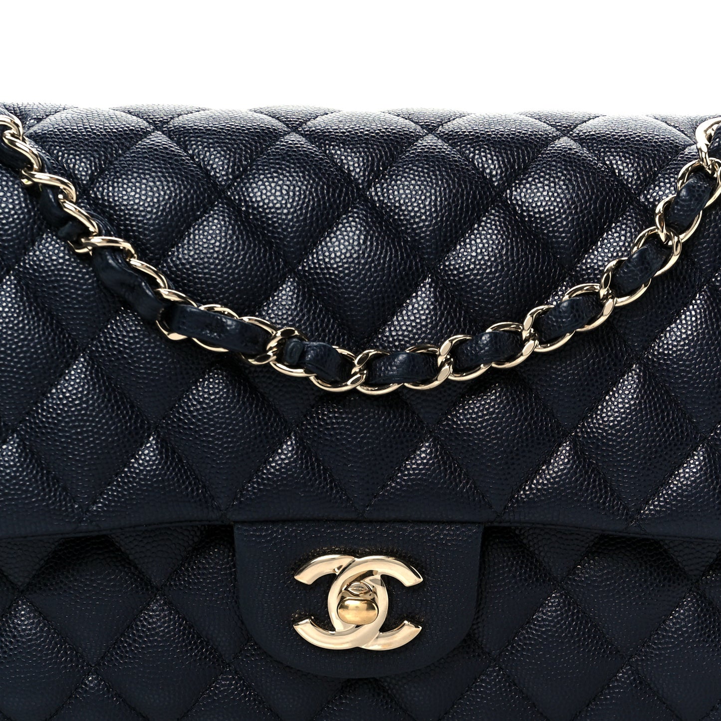 Caviar Quilted Medium Double Flap Navy