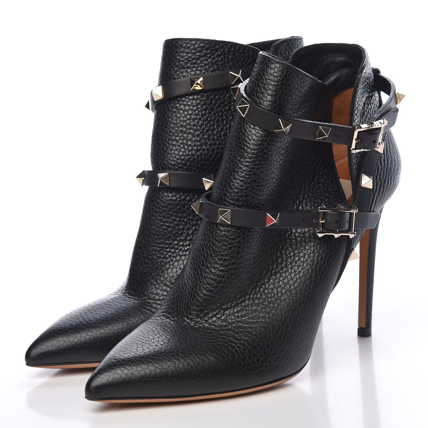 Valentino Garavani Pebbled Calfskin Rockstud Double Buckle 100mm Ankle Boots 38 Black 3 of 10