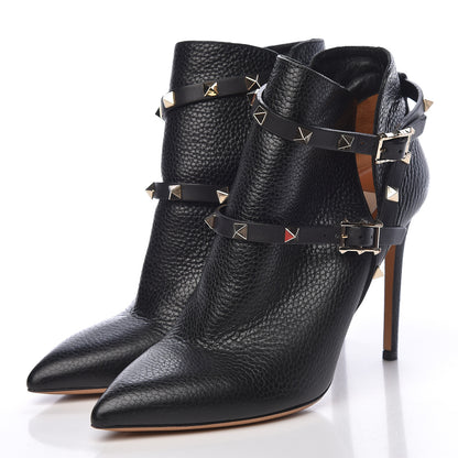 Valentino Garavani Pebbled Calfskin Rockstud Double Buckle 100mm Ankle Boots 38 Black 3 of 10