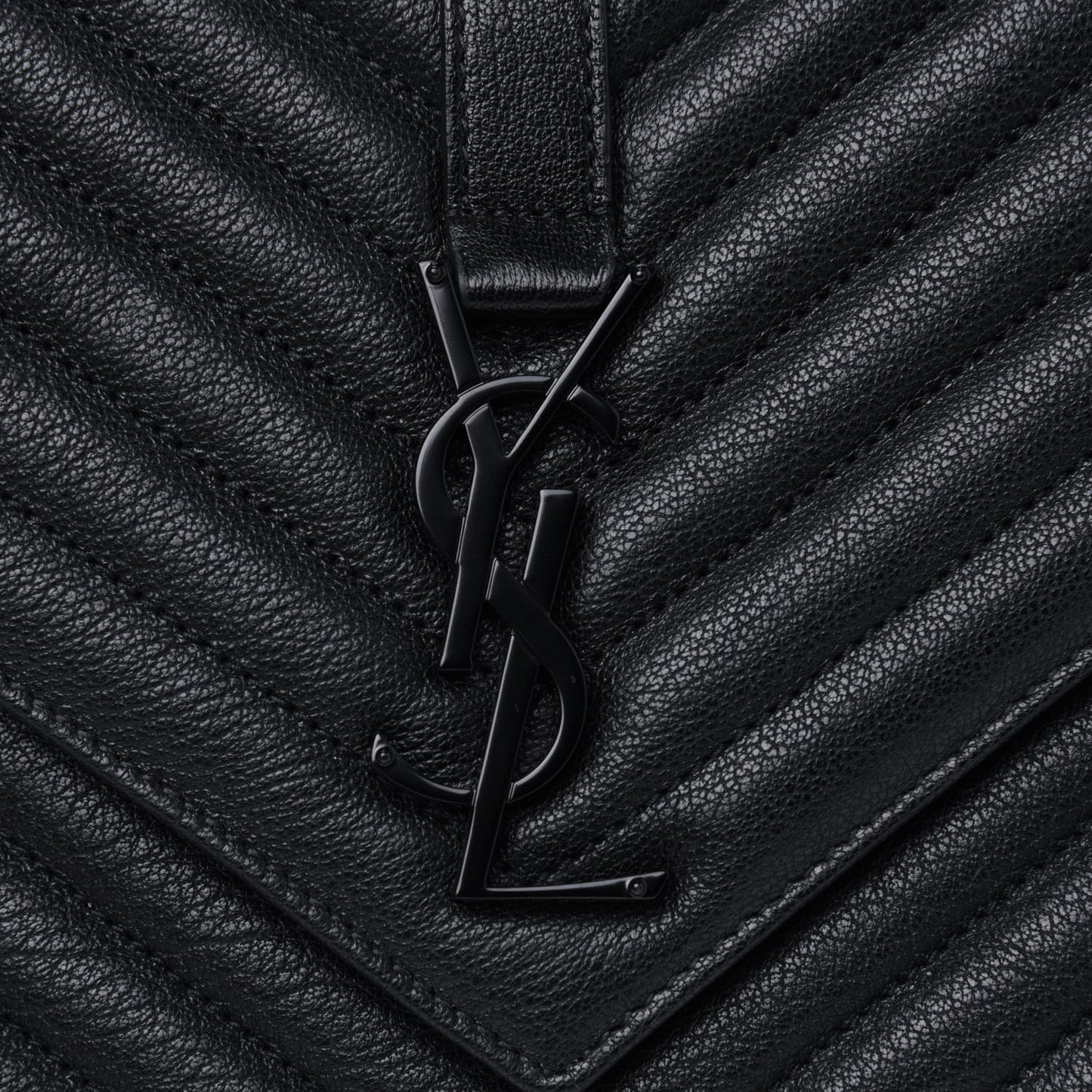 Sheepskin Matelasse Chevron Monogram Monochrome Large College Satchel Black